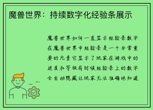 魔兽世界：持续数字化经验条展示